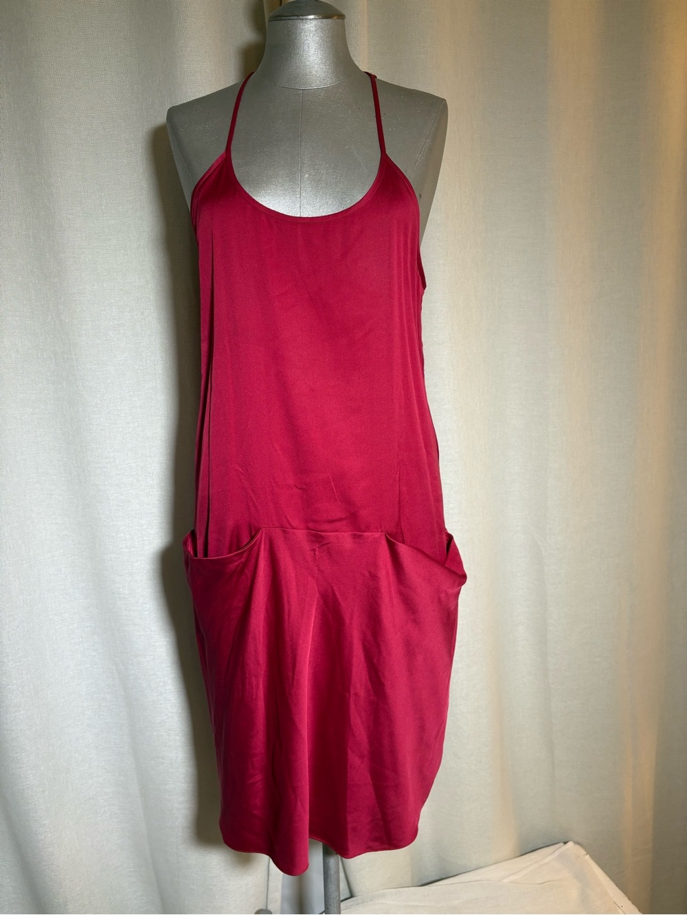 Theory 95% Silk Alesandra Racerback Pocket Dress Raspberry Red Resort-wear Sz 8 - Picture 2 of 10